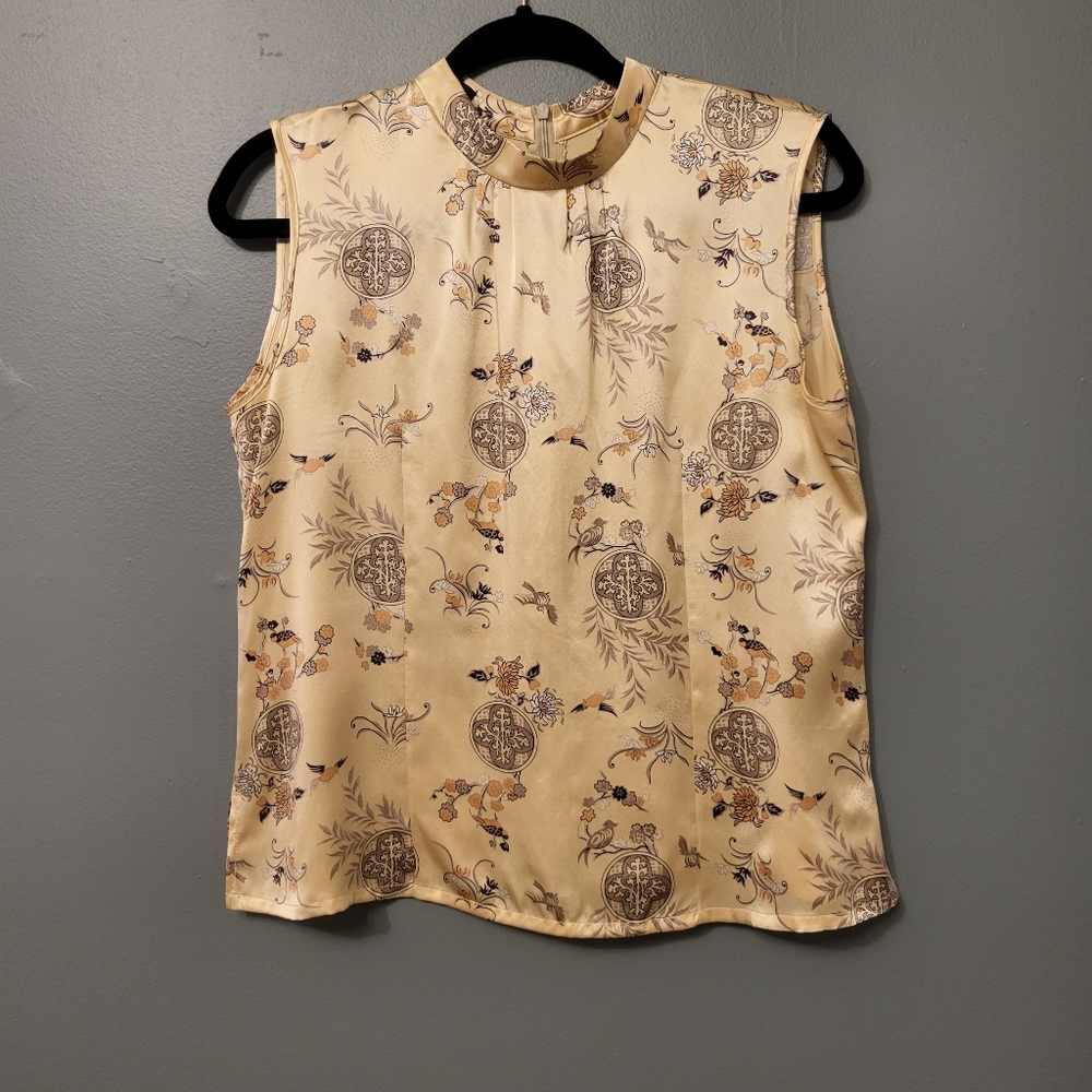 DELICATE Women's Genuine Chinese Printed Quipao Loose Sleeveless Blouse Sz XL